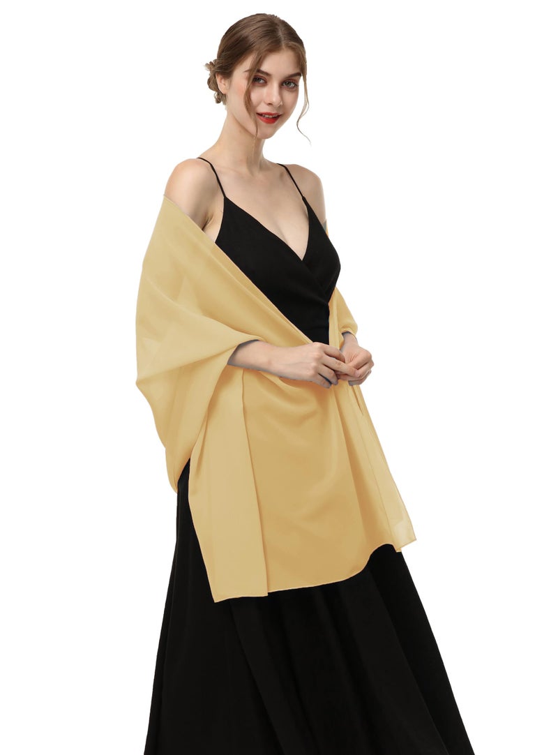 Baoqiya Women's Shawls and Wraps for Evening Dress Chiffon Shawl Soft Elegant Silky Pashmina Wedding Bridal Scarf(Gold, 79"Ã—19") - Image 3